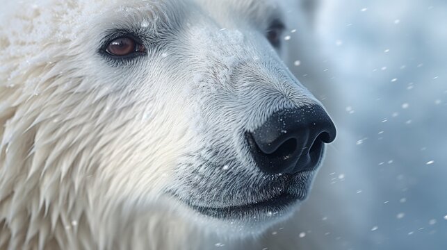 A photo of a close-up of a polar bears snout