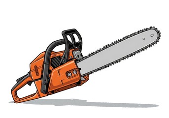 Orange Chainsaw on White Backdrop, Power Equipment for Tree Work