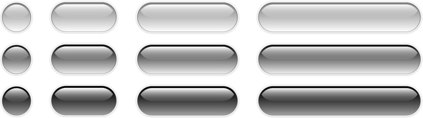 Buttons gray isolated, shiny glass navigation button set for website.