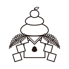 鏡餅のイラスト（線）