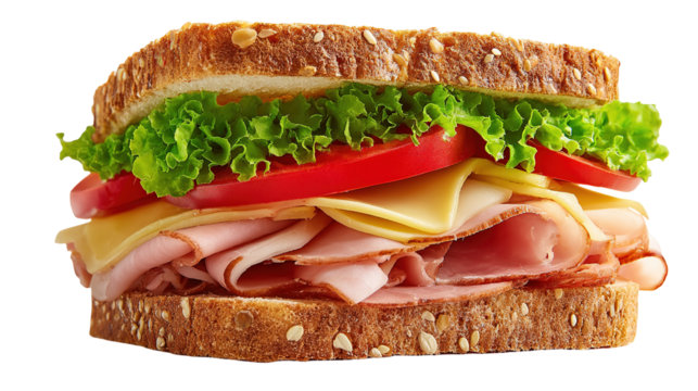 Delicious grilled chicken sandwich recipe with fresh arugula tomato and onion on toasted bread recipe on transparent background