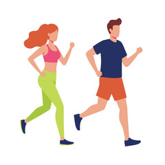 Active couple jogging together outdoor fitness lifestyle concept healthy people running illustration