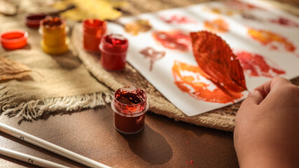 Autumn leaf printing art project