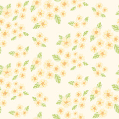 Yellow cherry blossom seamless pattern, hand-drawn sakura flowers in warm spring tones