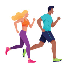 Fit couple jogging together outdoors active lifestyle healthy living people running illustration
