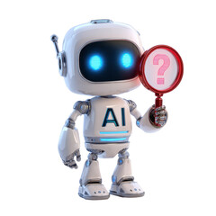 AI Robot with Magnifying Glass on Transparent Background