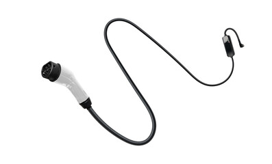 Electric vehicle charging cable isolated on transparent background