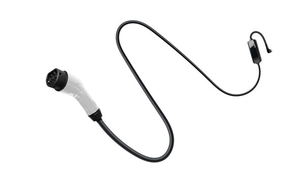 Electric vehicle charging cable isolated on transparent background