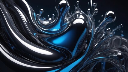 Liquid Metal Abstraction: A mesmerizing display of liquid metal in shades of silver and blue, swirling and splashing with dynamic energy and artistic flair.