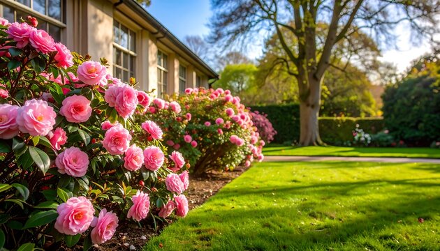 Spring blossoms in a manicured garden
