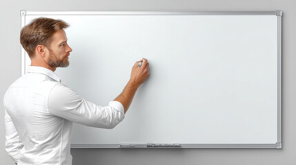 Man writing on blank whiteboard