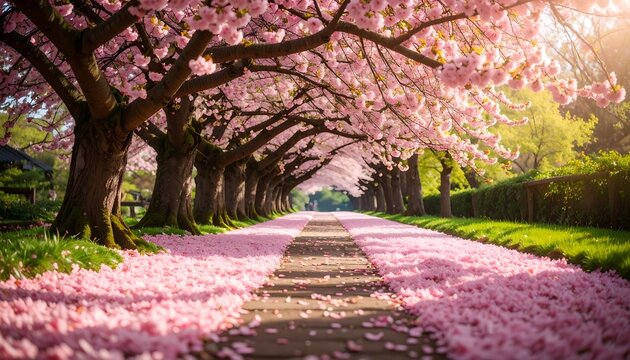 Spring blossoms line a pathway