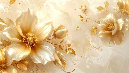 Elegant Floral Design with Golden Flowers on a Light Abstract Background