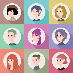 A collection of hand-drawn profile icons featuring fashion-forward individuals.