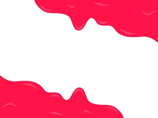 Fototapeta premium Dripping strawberry texture background. Pink liquid melt. Bakery background. Pink icing on white background. Pink fluid frame background.