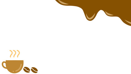 Coffee background with coffee cup and brown splash. Coffee frame with coffee cup and brown dripping border. Modern template with copy space for cafe, drink, or beverage design concept