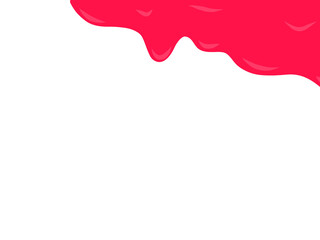 Dripping strawberry texture background. Pink liquid melt. Bakery background. Pink icing on white background. Pink fluid frame background.