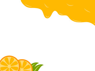 Obraz premium Orange juice splash. Orange juice frame with orange slice decoration. Orange drip frame. Summer frame. 