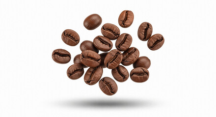 Naklejka premium Small pile of roasted coffee beans isolated