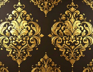 Ornate Gold Damask Pattern on Dark Background