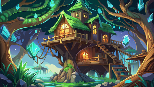 Close-up of Neverland treehouse wood textures, glowing magical veins, surreal enchanted aura, fantasy details, dreamlike environment, mystical legendary close-up, epic artwork, imaginative world desig