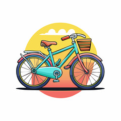 Fototapeta premium Vintage bicycle with basket against sunset sky