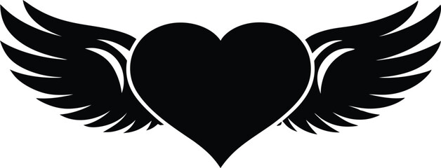 Heart with Wings Silhouette Vector Icon, Heart and Wings Silhouette - Vector Illustration