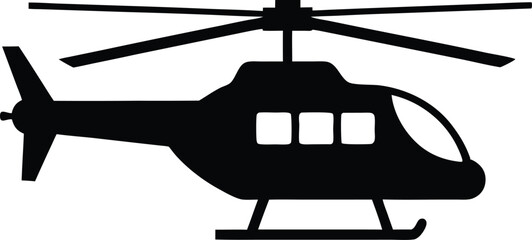 Helicopter simple black silhouette. Isolated copter icon vector illustration, Black Helicopter Outline - Simple Vector Silhouette for Design