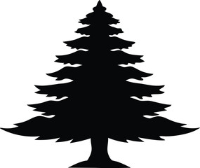 Pine Tree Vector Silhouette, Black on White, Pine Tree Silhouette Vector Illustration.