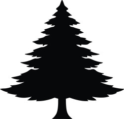 Pine Tree Vector Silhouette, Black on White, Pine Tree Silhouette Vector Illustration.