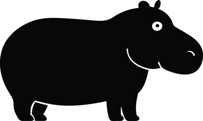 Hippo Silhouette Side View, African Wildlife. Hippopotamus silhouette and line art vector illustration