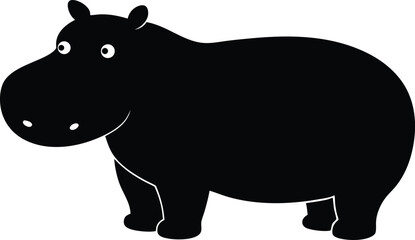 Hippo Silhouette Side View, African Wildlife. Hippopotamus silhouette and line art vector illustration