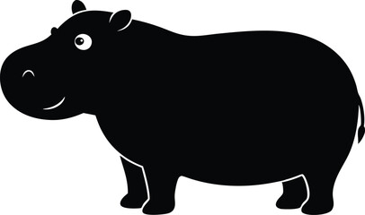 Hippo Silhouette Side View, African Wildlife. Hippopotamus silhouette and line art vector illustration