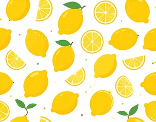 Assorted Yellow Lemons and Lemon Slices Pixel Art on White Backdrop Refreshing Citrus Fruits Illustration