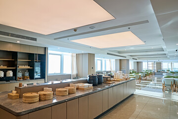 Clean and bright hotel buffet restaurant