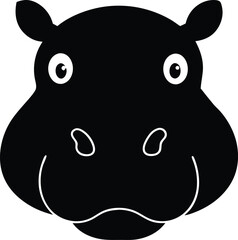Hippopotamus Head Silhouette on White Background. Strong Hippo Head Silhouette, Front View
