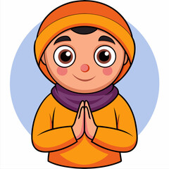 vector kawaii a muslim child greets