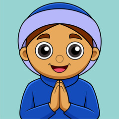 vector kawaii a muslim child greets