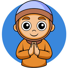 vector kawaii a muslim child greets