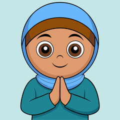 vector kawaii a muslim child greets