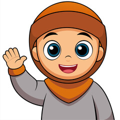 vector kawaii a muslim child greets