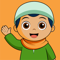 vector kawaii a muslim child greets