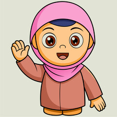 vector kawaii a muslim child greets