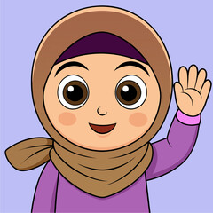 vector kawaii a muslim child greets