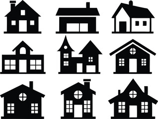 House Icons Set Silhouette Vector: Real Estate and Property Collection.