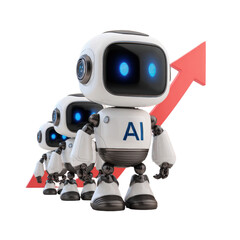 Fototapeta premium AI Robot Squad on Transparent Background with Upward Growth Arrow