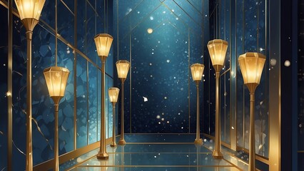ゲーム背景　宝石と金で彩られたランプのある通路背景