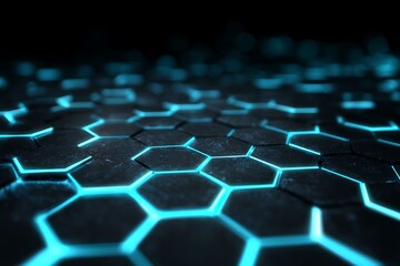 Obraz premium Glowing blue hexagonal grid with dark background