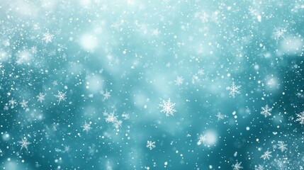 High-density snowfall scene with hundreds of intricate snowflake vectors falling over frosty teal sky, concentric wind lines suggesting a light snow hurricane, luminous flecks of ice sparkle