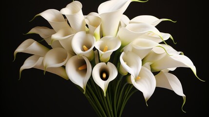 A photo of an elegant bouquet of white calla lilies